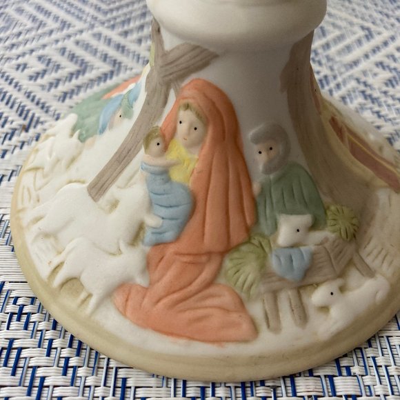 LEFTON CANDLE HOLDERS  NATIVITY SCENE PAIR EXCELLENT 1982 Christopher Collection - Picture 6 of 6